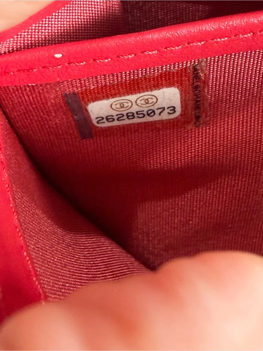 Authentic Chanel Red Lambskin Long Wallet CC Logo Series 26 w/ Added Chain